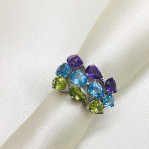 925 Sterling Silver Ring- Amethyst Ring- Blue Topaz Ring- Peridot Ring- Multi Stone Ring- Cocktail Ring- Wedding Gift- Proposal Ring- Gift