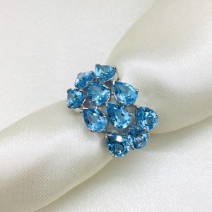 925 Sterling Silver Ring- Natural Blue Topaz Ring- November Birthstone- Silver Topaz Ring- Cocktail Ring- Wedding Gift- Proposal Ring- Gift