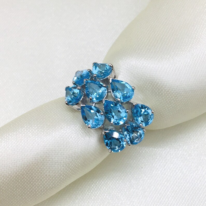Cocktail Ring November Birthstone 925 Sterling Silver Ring Gift Wedding Gift Silver Topaz Ring Proposal Ring Natural Blue Topaz Ring