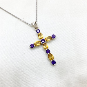 925 Silver Pendant- Citrine Pendant- Amethyst Pendant- Gemstone Cross Pendant- Multi Stone Cross- Cross Necklace- Handmade Holy Cross- Gift