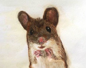 Little Mouse Artwork. Brown house mouse print.  A field mouse nursery decor. A cute mouse art gift, small animal  gift. Mouse Illustration.