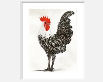 Rooster Print. 8 × 10 inch Farmyard animal Art. Country kitchen Art, Colorful Rooster Art print. Chicken art print. Rooster art gift.