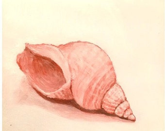 A Nautical Shell Artwork - A common whelk shell print. 8 x 10 inch seashell. A red seashell print, For nautical art gift, seashell gift.