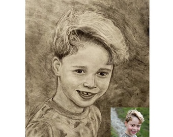 A Custom Charcoal Portrait. A child portrait from Photo. Black and white charcoal artwork. A portrait gift. Hand drawn portrait original.