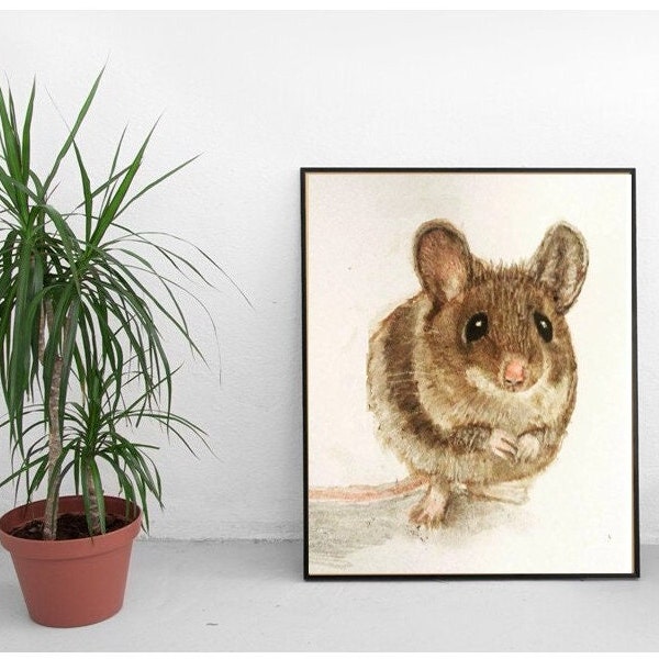 Impression de souris colorée. Une impression de rongeur, de ma peinture à l’aquarelle originale de souris de maison. Une peinture de souris de champ / Tirage d’art de petits animaux.