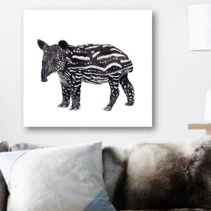 A Baby Tapir Art Print. A Malaysian Tapir Print. For Brown And White Unique Animal Decor, For A4 Baby Animal Playroom Art / Rare Animal gIft image 5