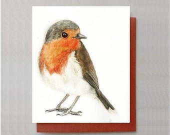 Red Robin Greeting Card - A painted Robin print card. Robin stationary gift. Illustrated Robin card. A bird art card gift.