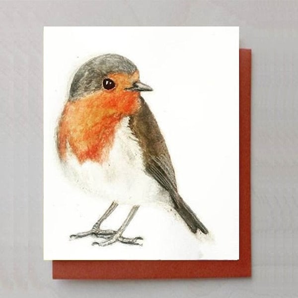Red Robin Greeting Card - A painted Robin print card. Robin stationary gift. Illustrated Robin card. A bird art card gift.