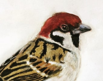 Une impression d’aquarelle de Sparrow rouge. Une oeuvre d’oiseau irlandais de la faune. Un oiseau amant cadeau Sparrow impression. Art mural Moineau, cadeau art Sparrow