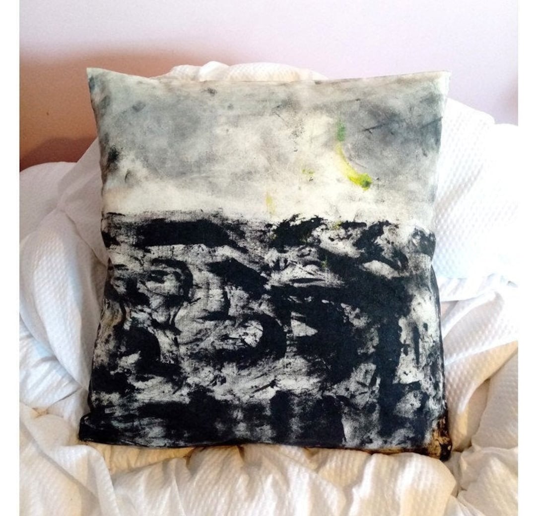 Screen Print Cushion Cover A Hand Painted Cushion, With Black and White