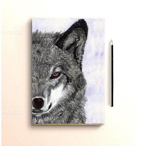 Grey Wolf Notebook - A wolf pocket notebook, White and grey stationary. As mini sketchbook, Journal, Jotter. Stationary gift, Wolf lover