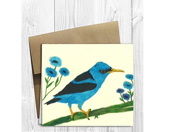 Bird With Red Chest Feathers Watercolor Large Blank Greeting Note Card NEW