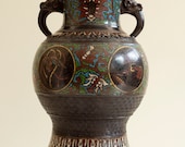 Antique Japanese Champleve Bronze Enamel Cloisonne Vase Urn Early 20th Century Meiji Period