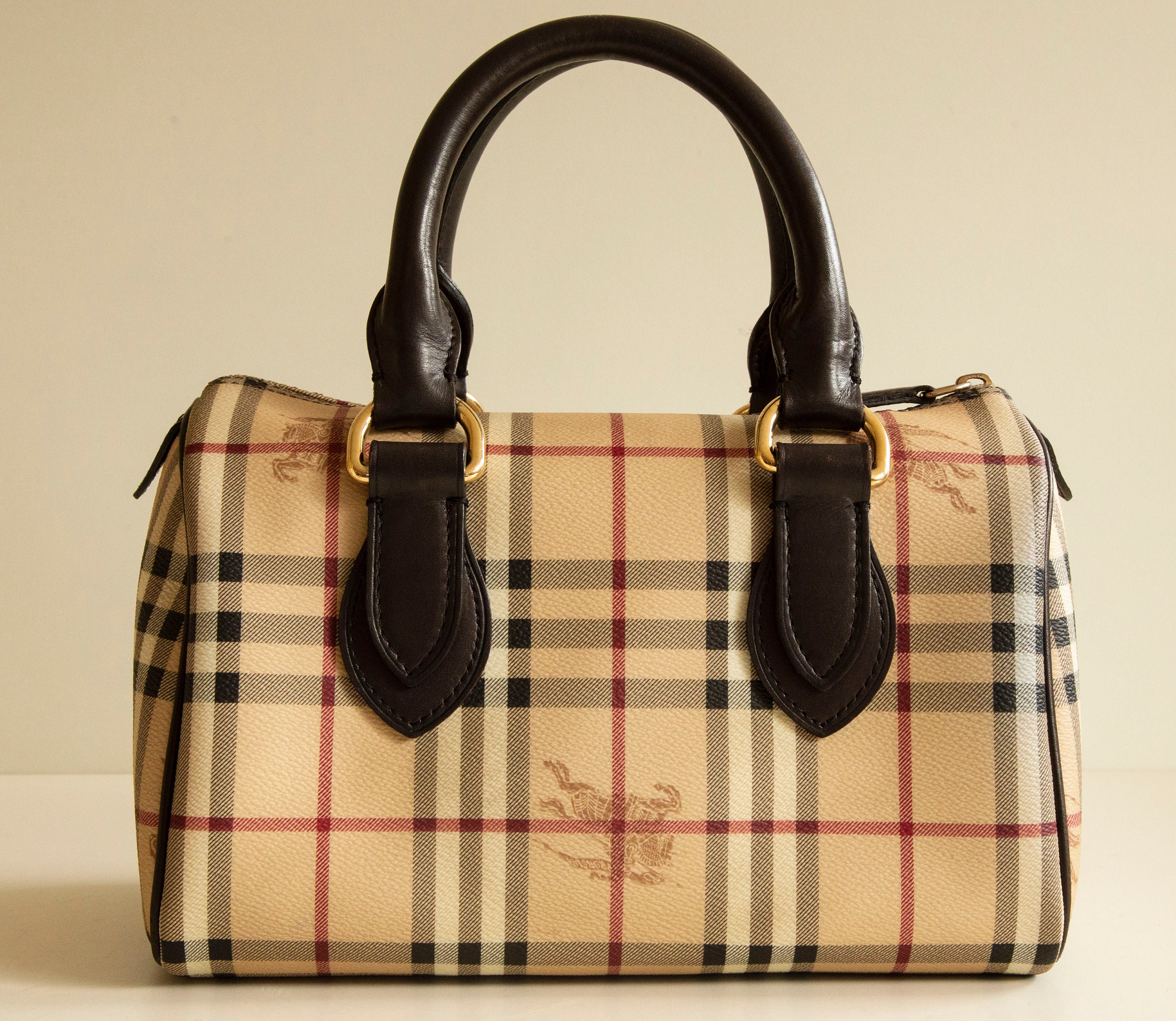 BURBERRY: bowling bag in coated cotton with Vintage Check - Beige