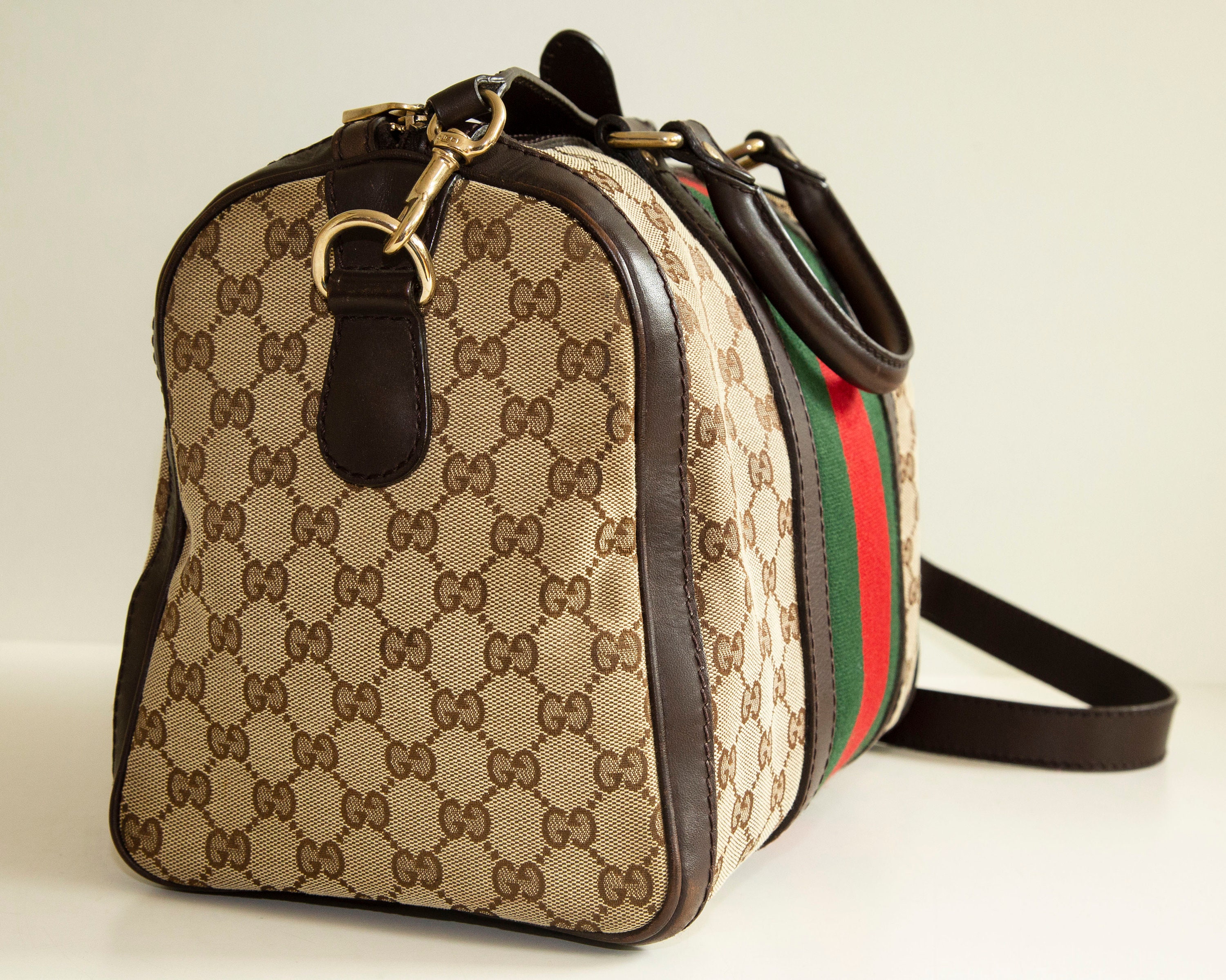 Gucci GG Web Boston Bag with Red and Green Stripe - A World Of Goods For  You, LLC