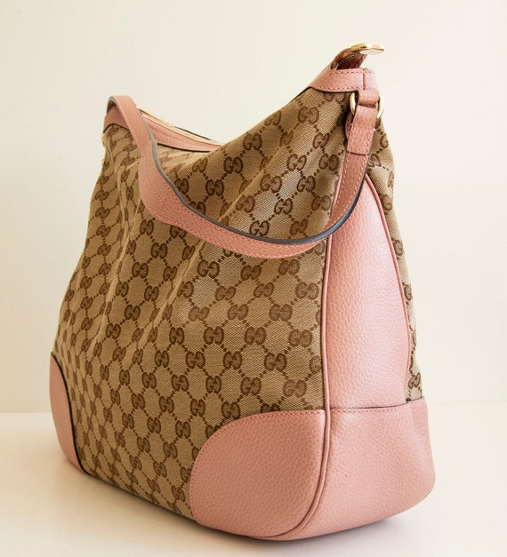 New Authentic Gucci 449244 Large Bree Original Gg Canvas & Leather Hobo  Pink