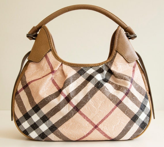 Burberry Hobo Bag Nova Check Plaid Metallic Shoulder Handbag