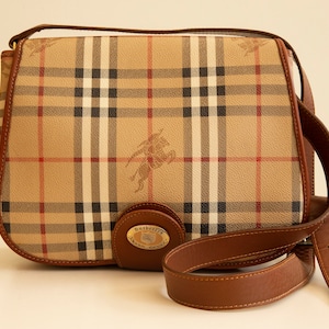Vintage Burberry Haymarket Nova Check Brown PVC& Leather MessengerCrossbody  bag