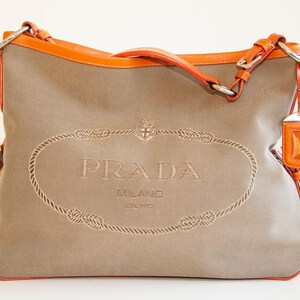 Prada shoulder bag Crossbody Bag logo Canvas jacquard beige brown white tag  Used