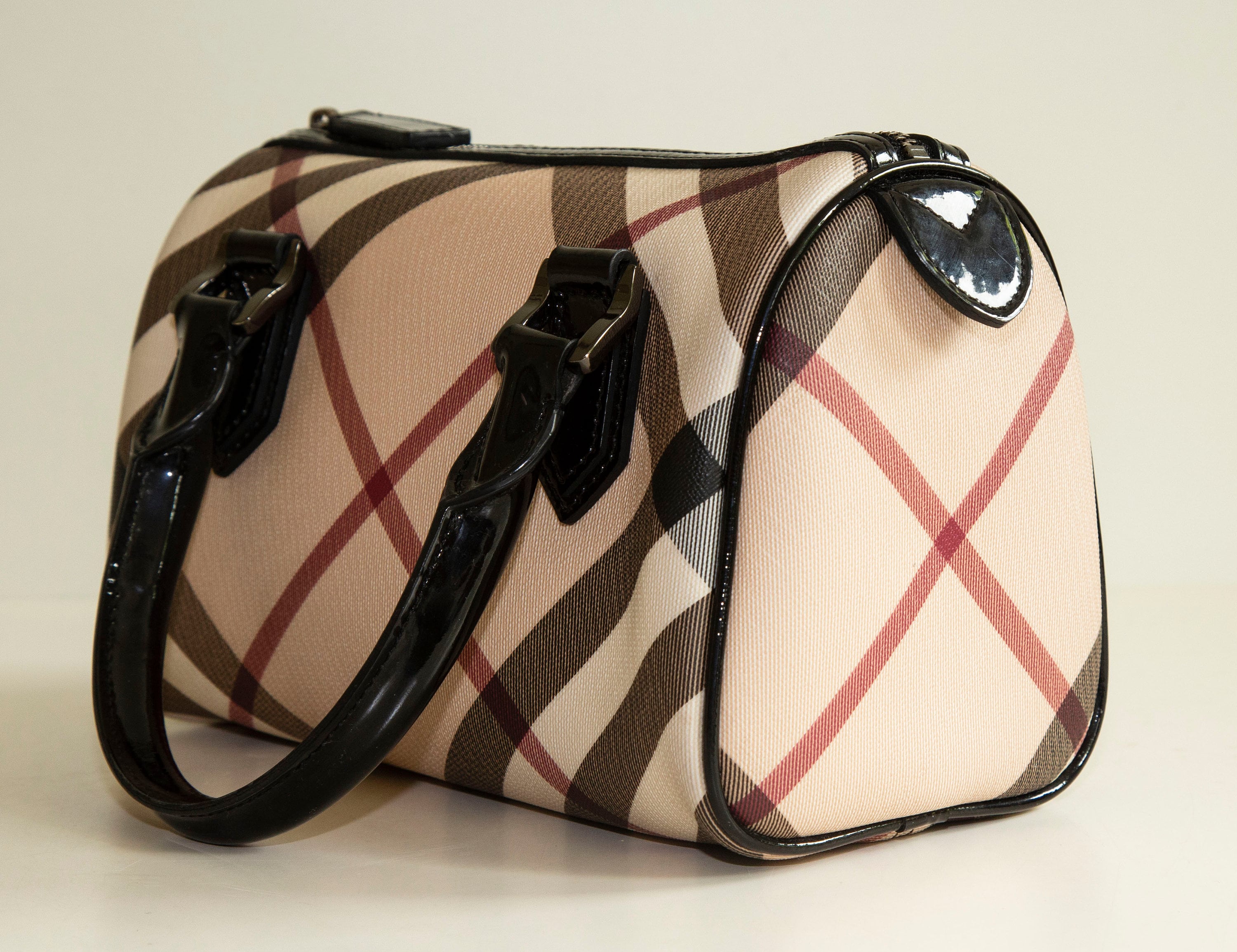 BURBERRY Small Chester Nova Check Patent Bowling Bag Black