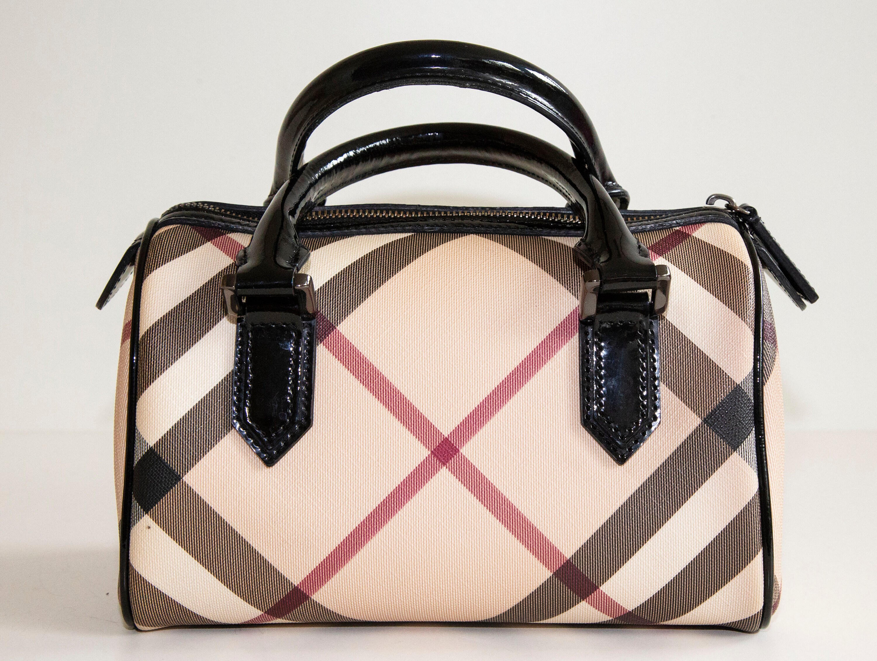 BURBERRY-Nova-Plaid-Canvas-Leather-Boston-Bag-Travel-Bag – dct