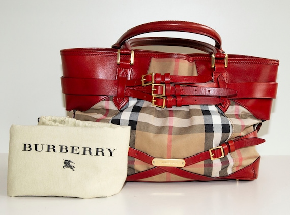 Authentic Burberry Bridle House Check Bag - Large