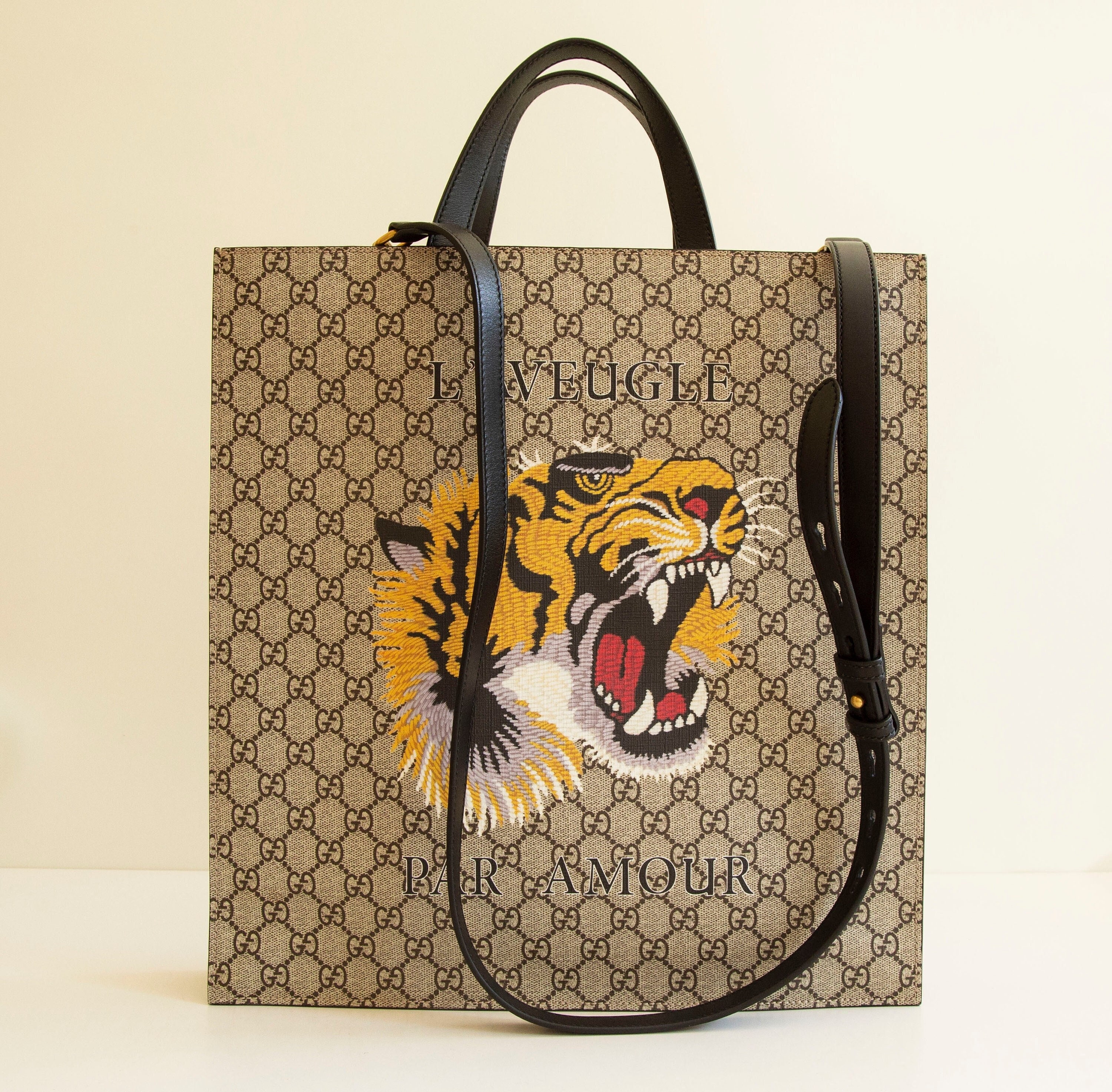 Brown Guccissima Coated Canvas Tiger Tote Bag in -