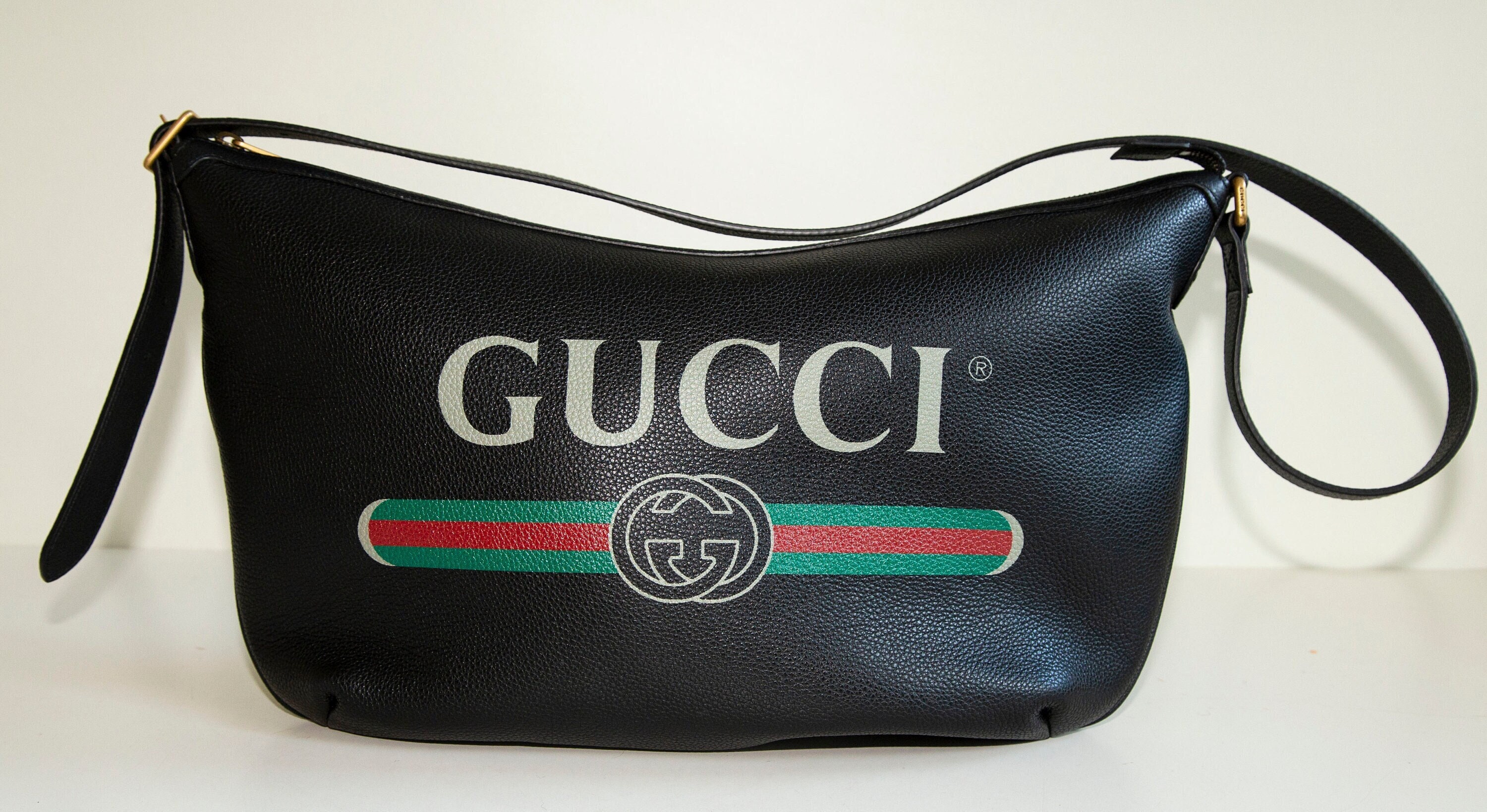 Gucci Half Moon Logo Calfskin Leather Hobo Shoulder Bag