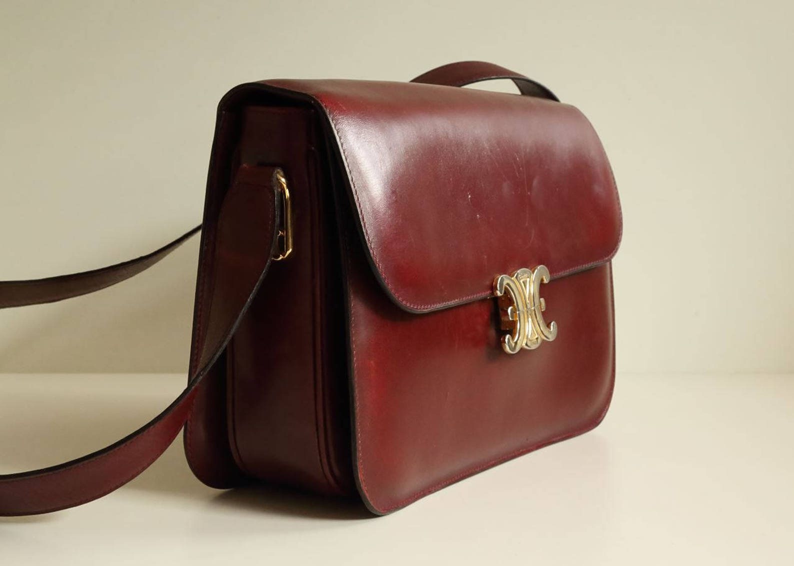 Celine Vintage Bordeaux Oxblood Box Shoulder Bag 1970s | Etsy