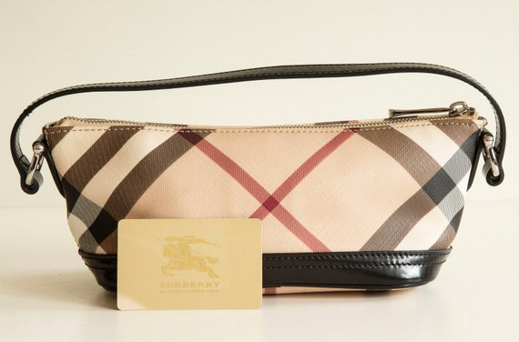 Burberry Beige Nova Check Canvas Cosmetic Handbag Wash Bag