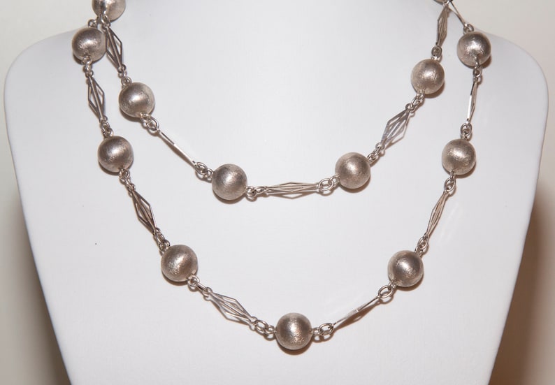 Antique Victorian Ball Link Necklace 835 Silver 80 CM Long
