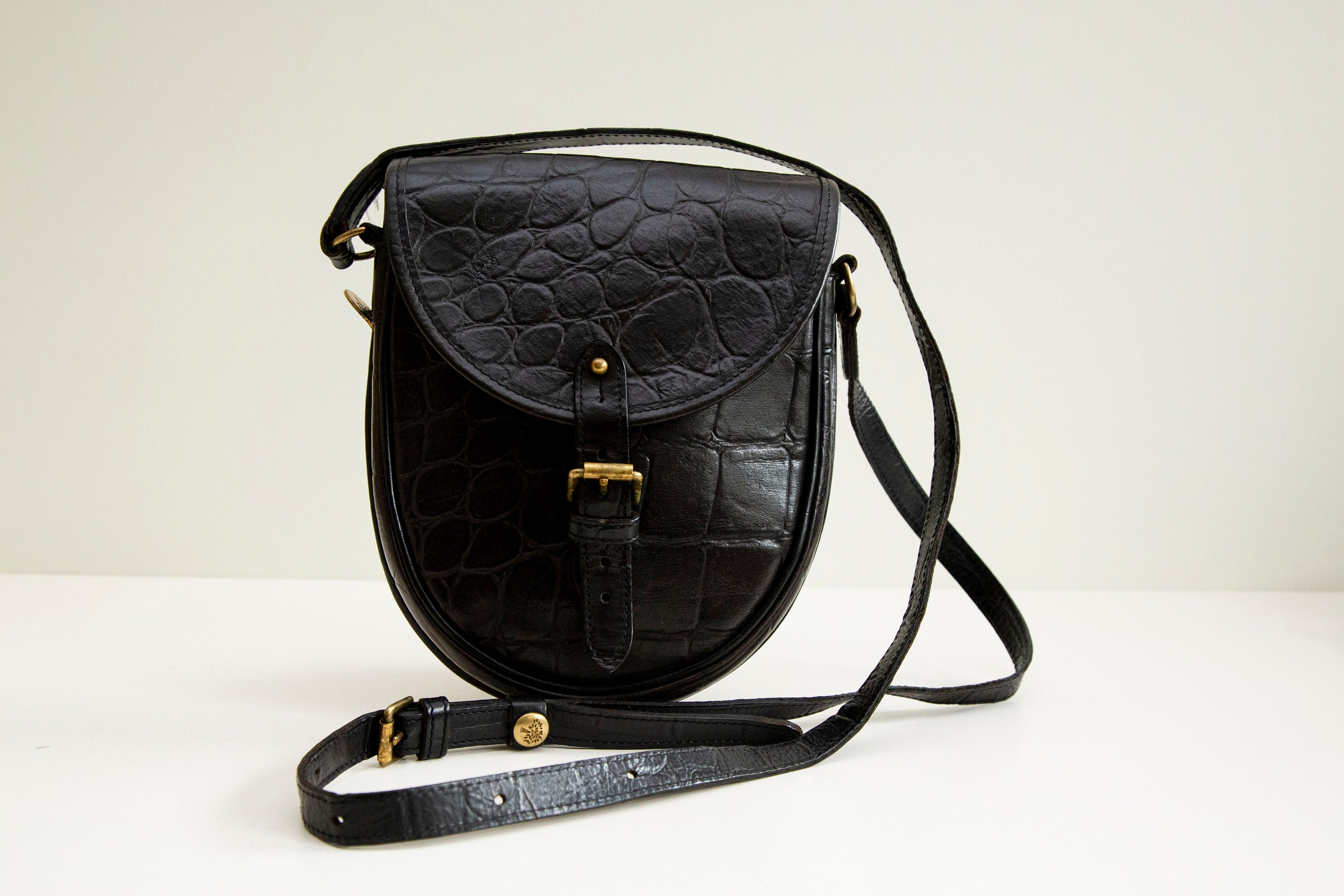 Mulberry Cross Body Bag Black Reptile Embossed Leather Good 