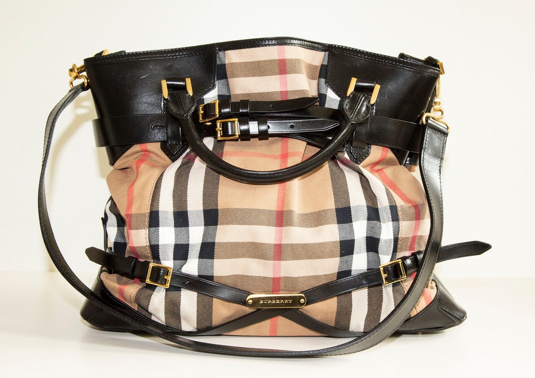 Authentic Burberry Bridle House Check Bag - Large