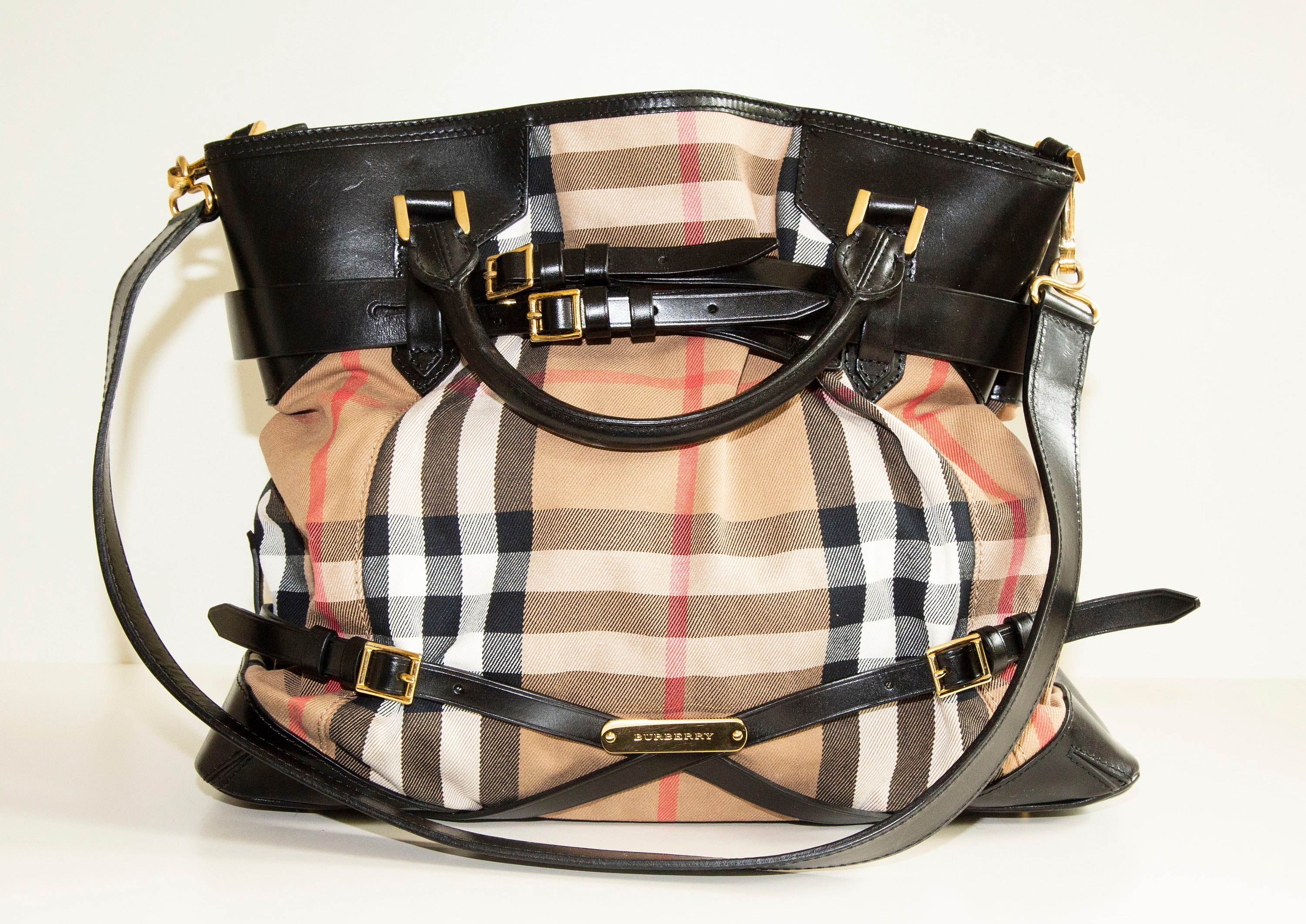 Sold at Auction: BURBERRY Nova Check Dome Leather Satchel, Bag