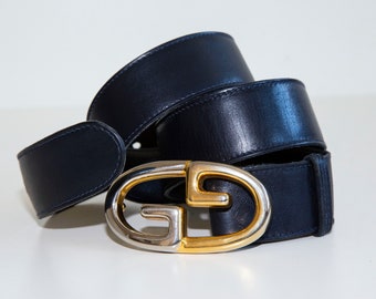 Cintura con fibbia Gucci Signature in pelle blu navy in buone condizioni vintage