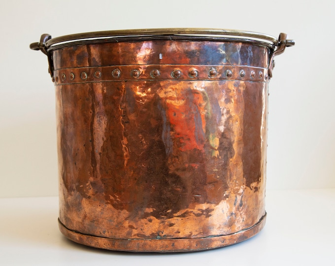 Antique Copper Bucket With Brass Handles Ca.1830s Good Antique