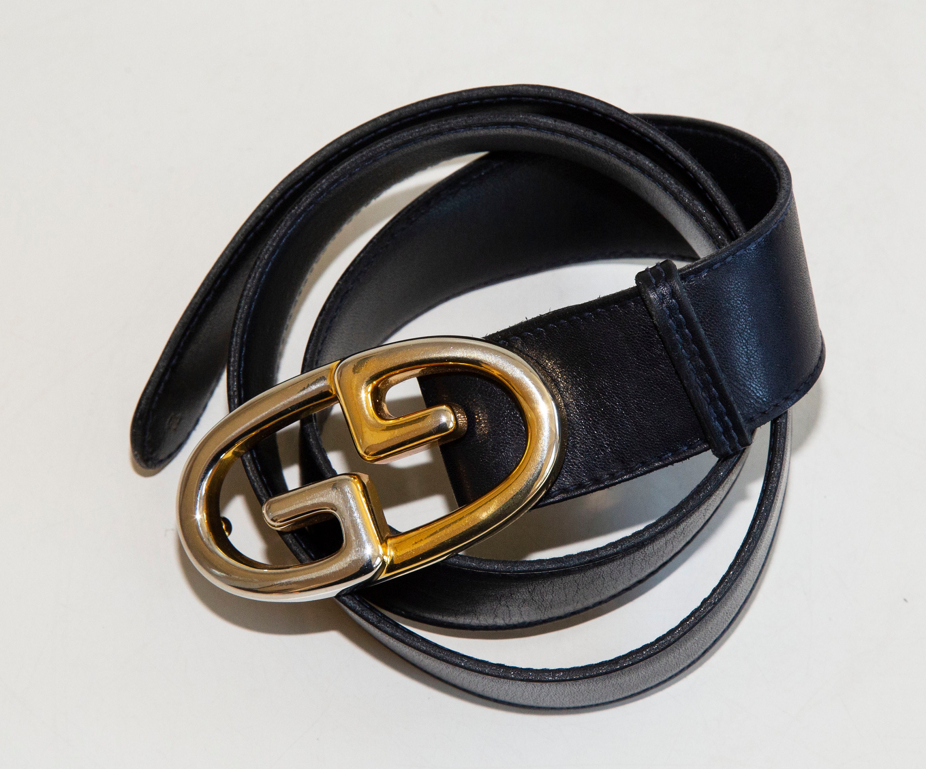 Ceinture a boucle Gucci Signature en cuir bleu marine en bon etat vintage Etsy Canada