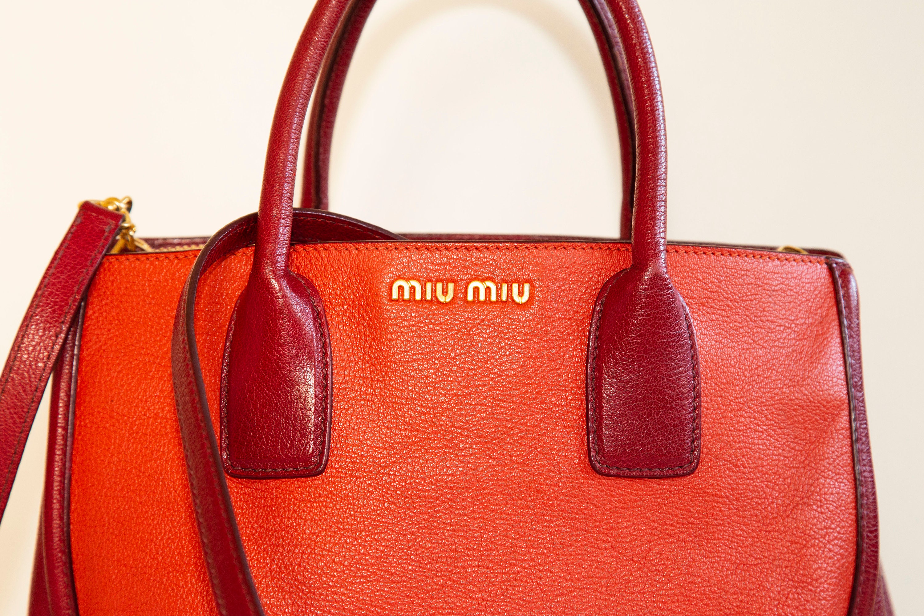 Authentic Miu Miu Red Camera Madras Bag 