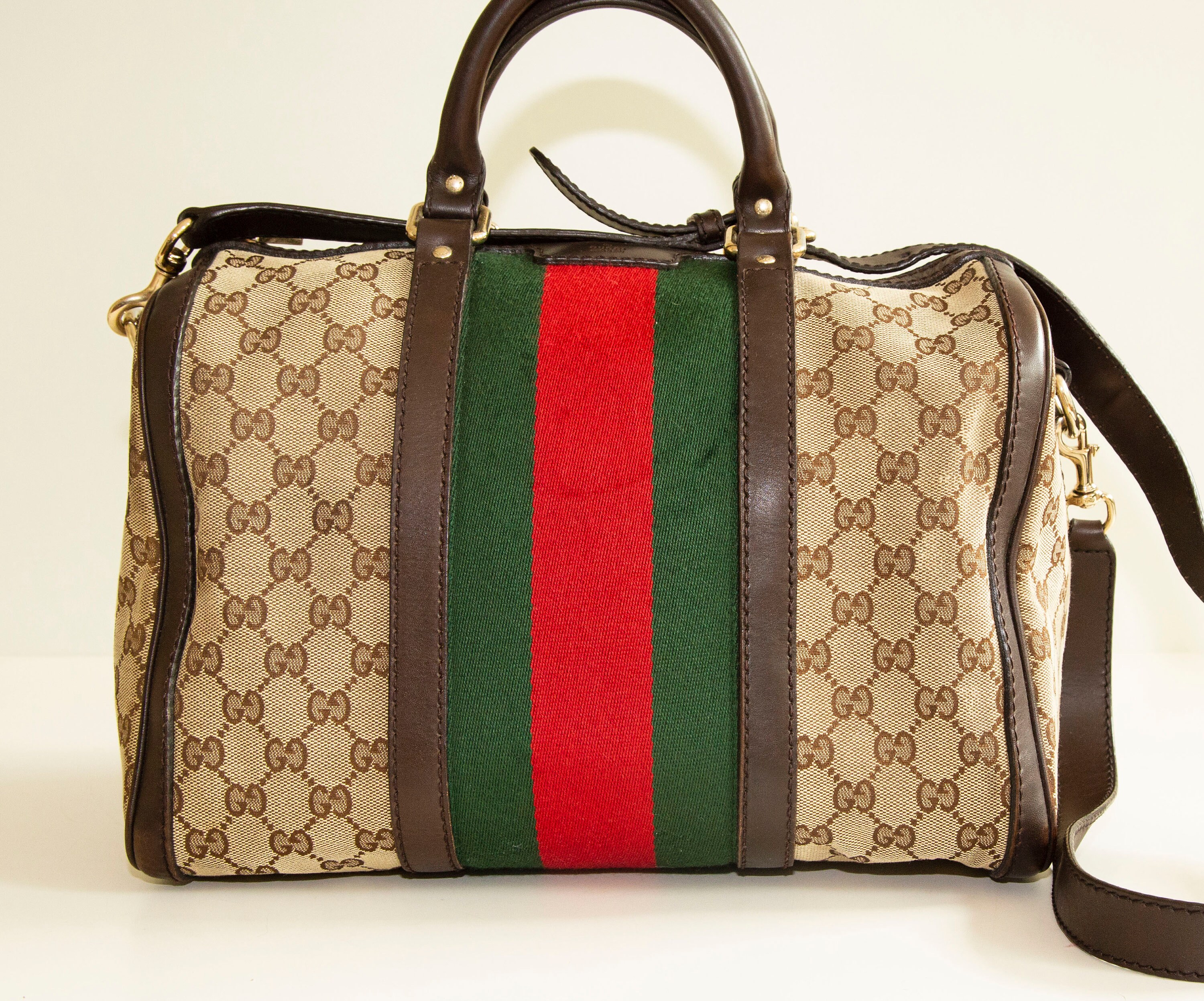 Gucci GG Web Boston Bag with Red and Green Stripe - A World Of Goods For  You, LLC