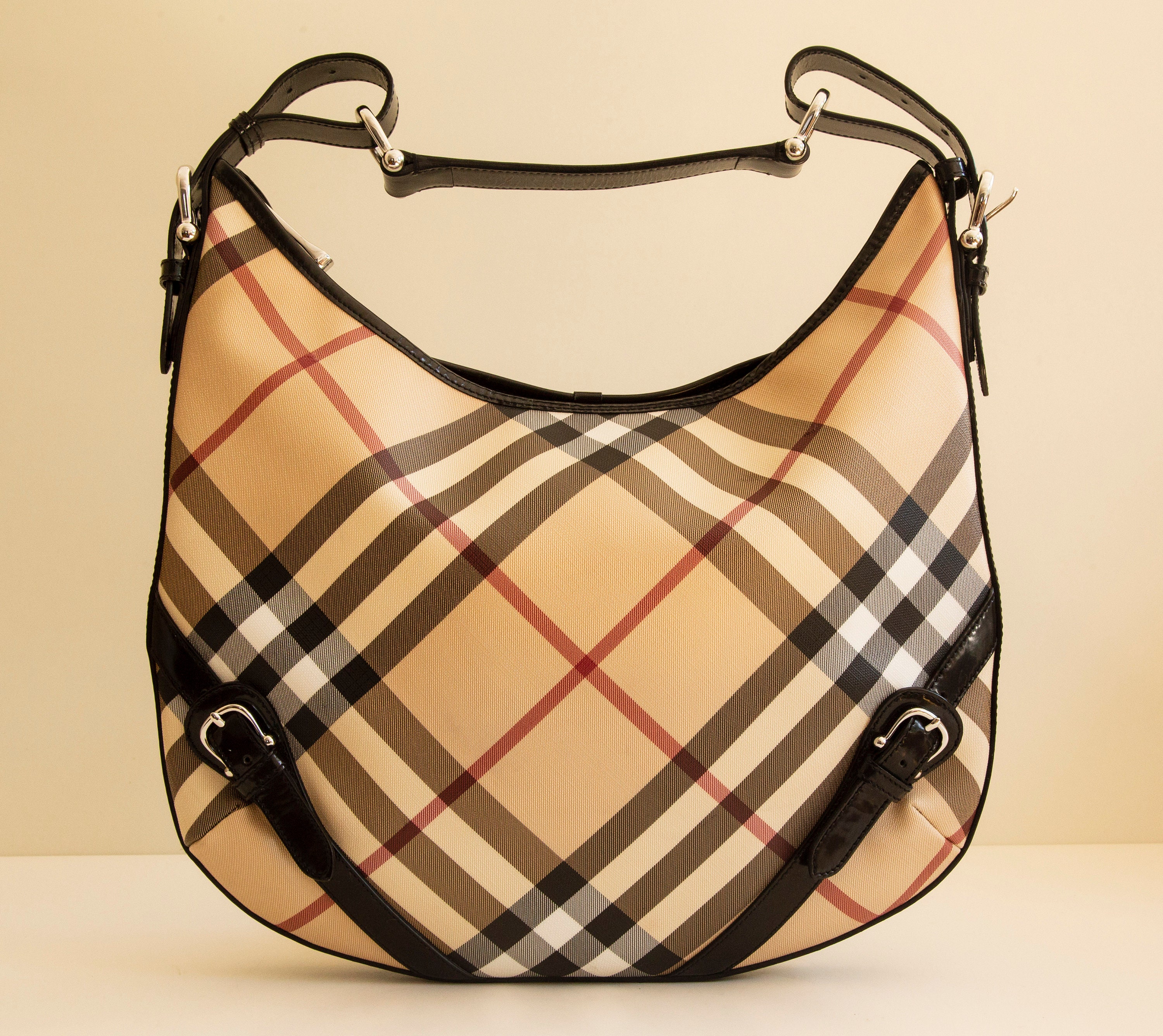 Vintage Burberry Tote Bag With Tan Leather Trim