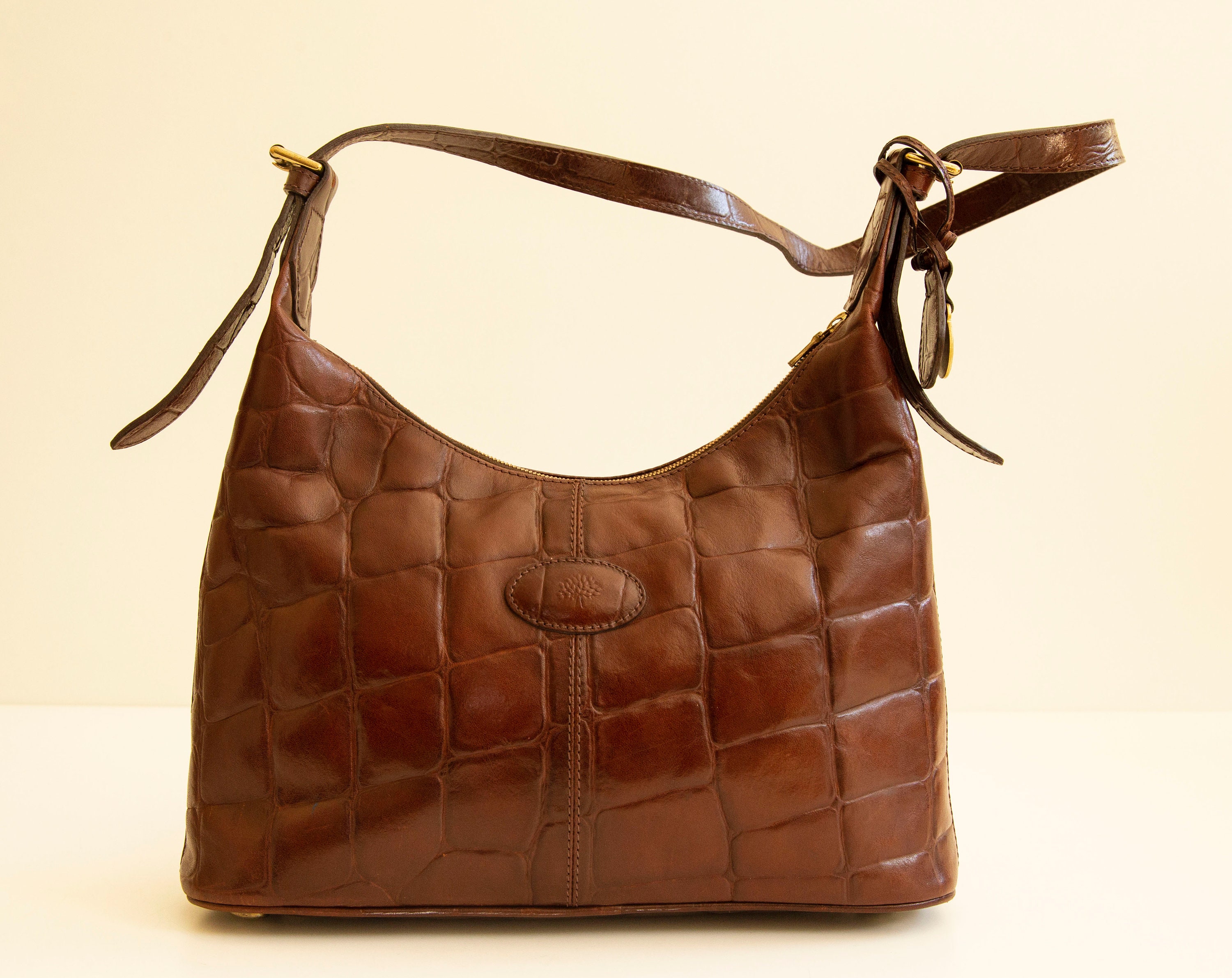 Buy Mulberry Shoulder Bag in Brown Reptile Embossed Leather Brass Online in  India 