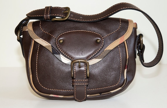 Leather-trimmed checked canvas shoulder bag