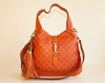 Gucci New Jackie Medium Shoulder Bag in Orange GG Guccissima Leather in Excellent Vintage Condition