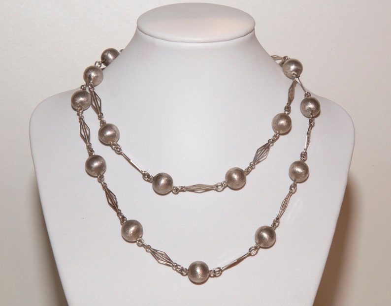 Antique Victorian Ball Link Necklace 835 Silver 80 CM Long