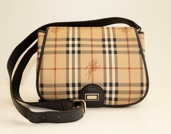 Burberry Saddle Bag Classic Check Canvas and Black Leather - Etsy