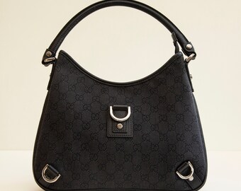 Gucci Abbey D Ring in Black GG Canvas Very Good Vintage Condition