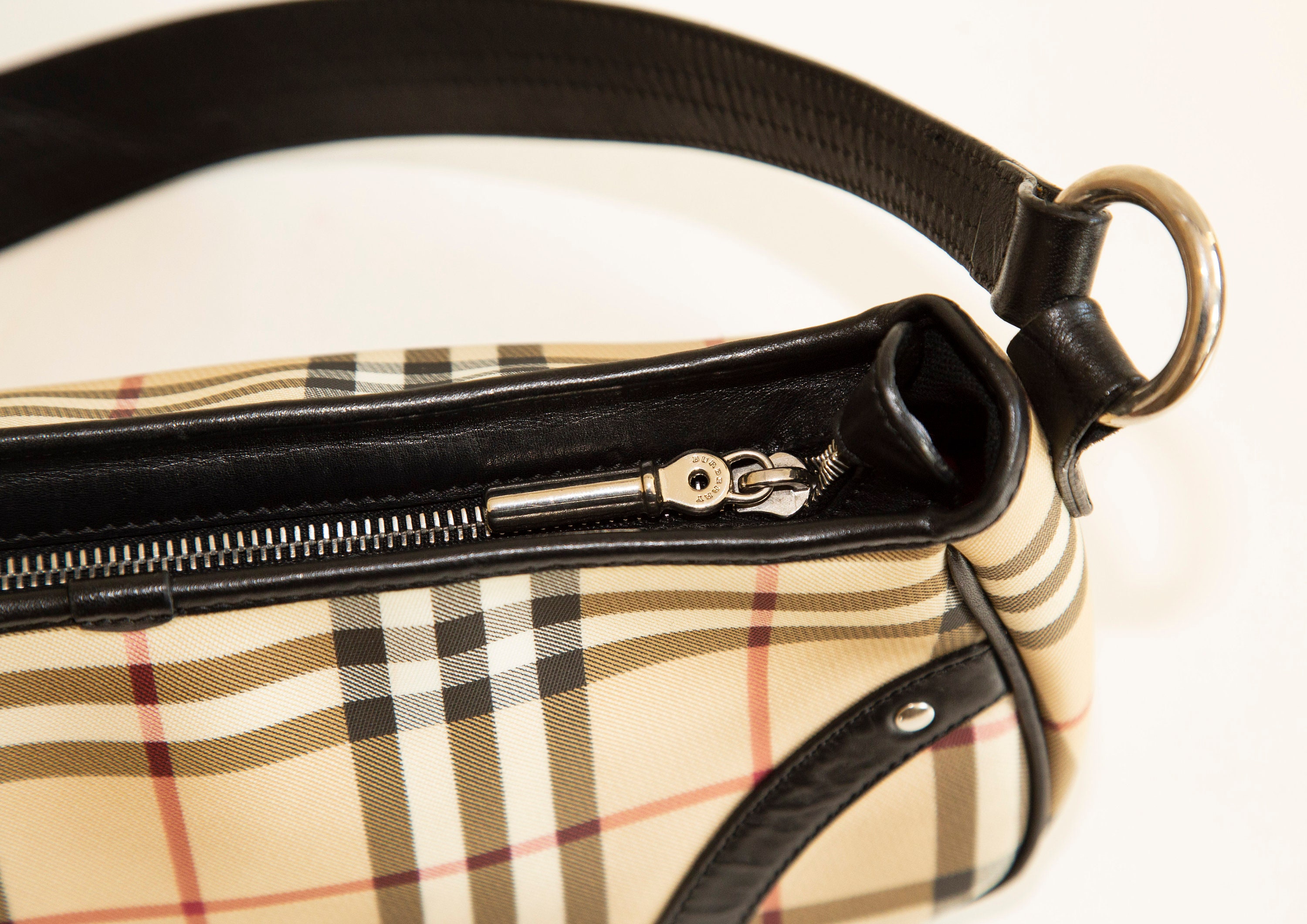 Burberry Messenger Bag Black Used Classic Check Print with a Modern Twist