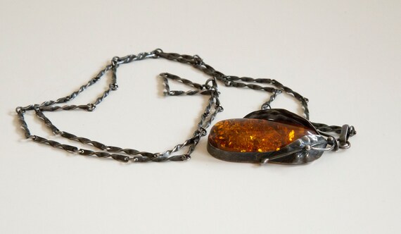 Handmade Baltic Amber Pendant Silver 