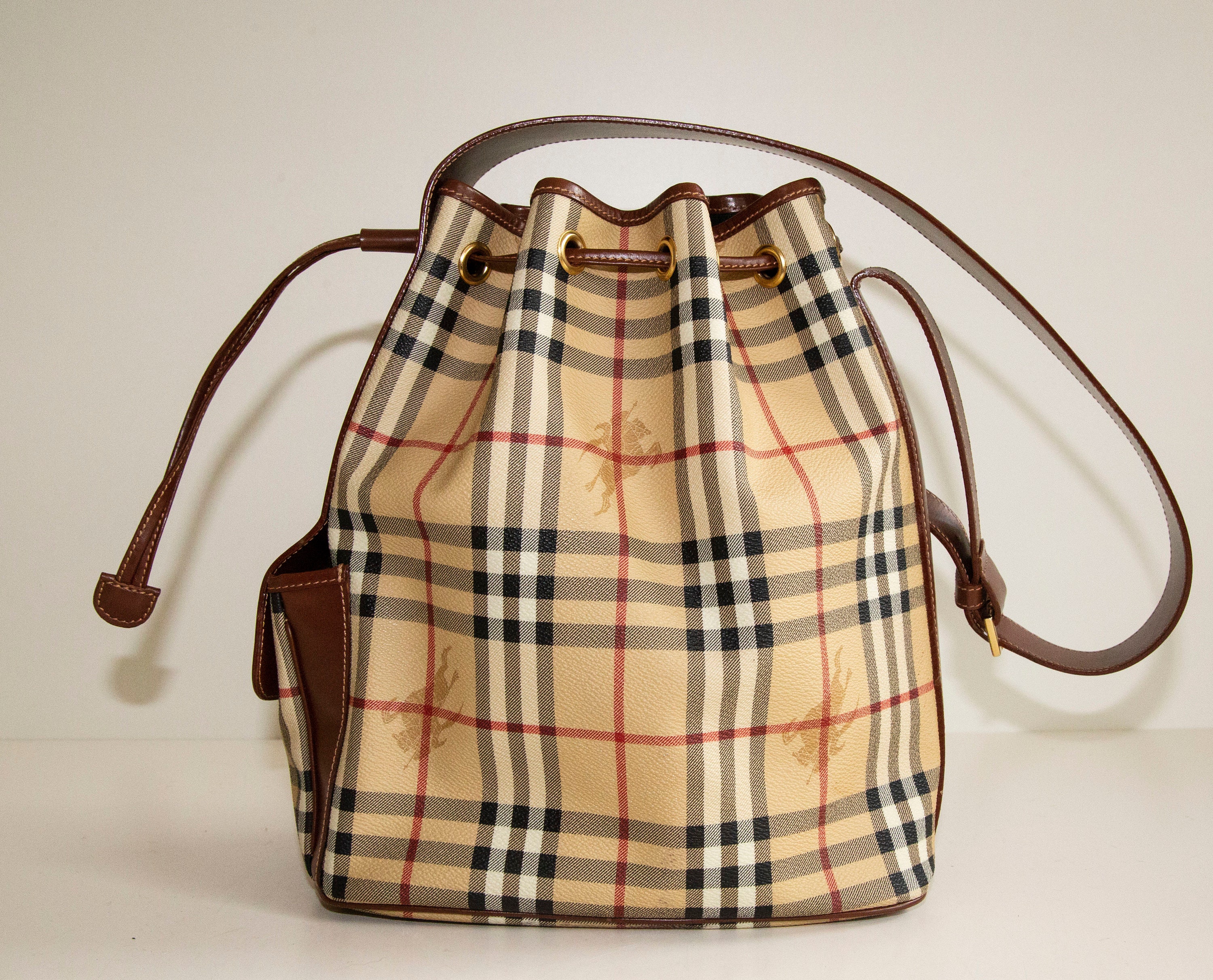 Burberry Check Drawstring Bucket Bag