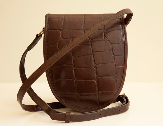 Mulberry Cross Body Bag Dark Brown Reptile Embossed Leather Good Vintage  Condition